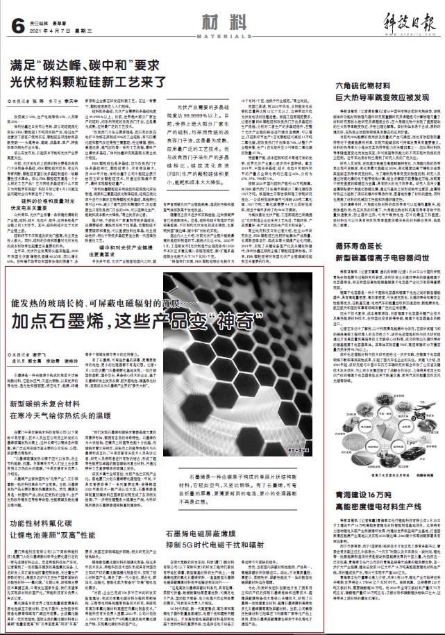 科技日报：加点石墨烯，这些产品变“神奇”